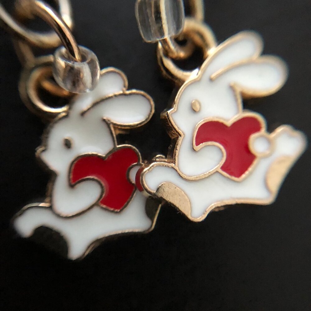 Funny Heartfelt Bunny - Golden Tone Hook Dangling Earrings